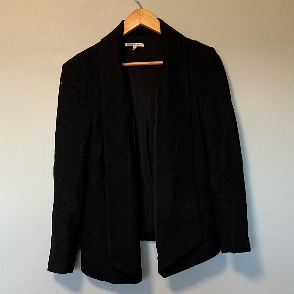Rebecca Minkoff Perforated Elegant Black Women's Wool Blazer Jacket